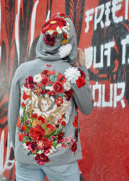 ★2025SS新作★ROMANTIC CROWN★FLOWER EYELET HOOD JACKET Access Fashion | Hooded jacket with rhinestones