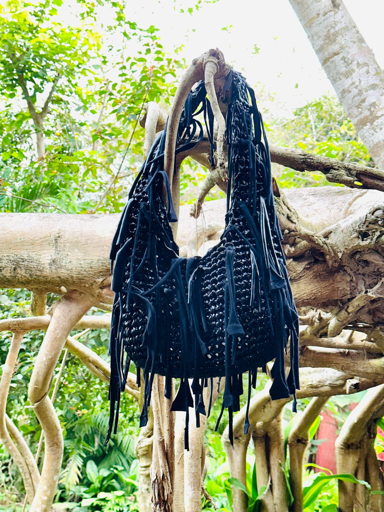 Black crochet purse