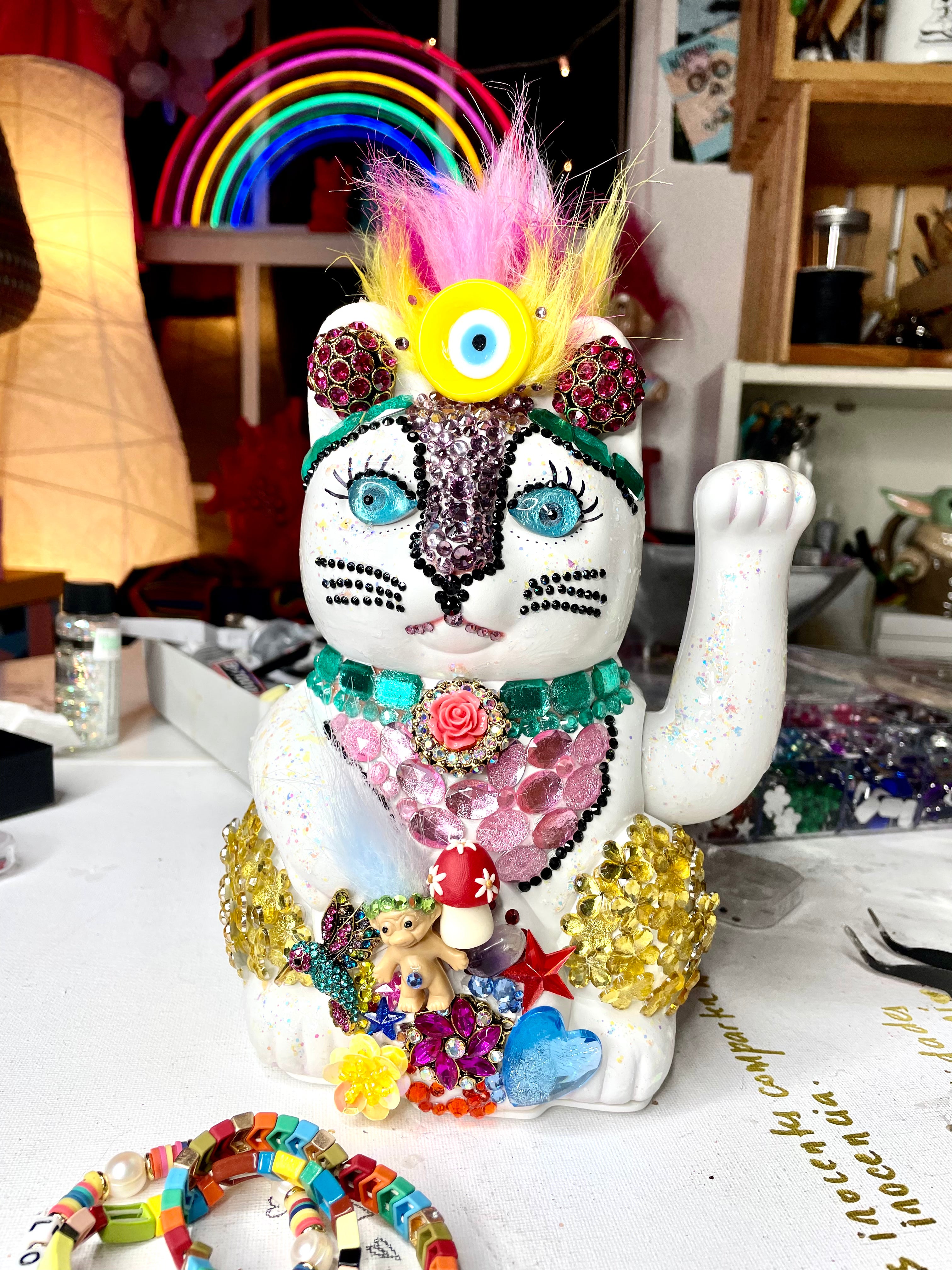 Bedazzled Maneki Nekos Lucky Cat Rocker Troll | Pachamama Bohemian